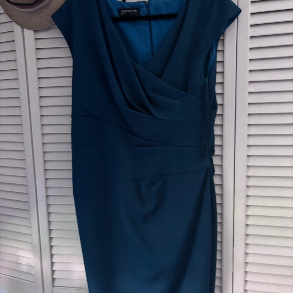 Jones New York Blue Sheath Midi Dress with Cowl Neck
